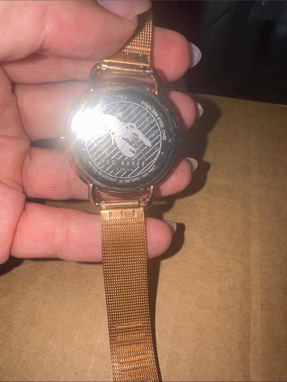 Ted Baker Rose Gold Mesh Watch with Textured Gray Dial
